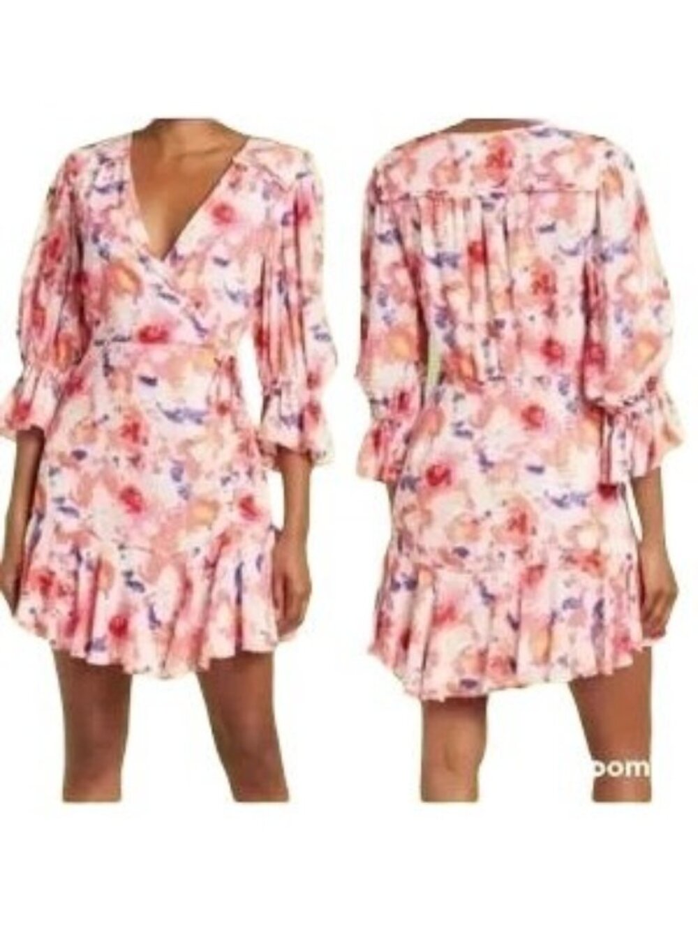 Betsey Johnson Sunset Floral Pink Ruffle Wrap Dress